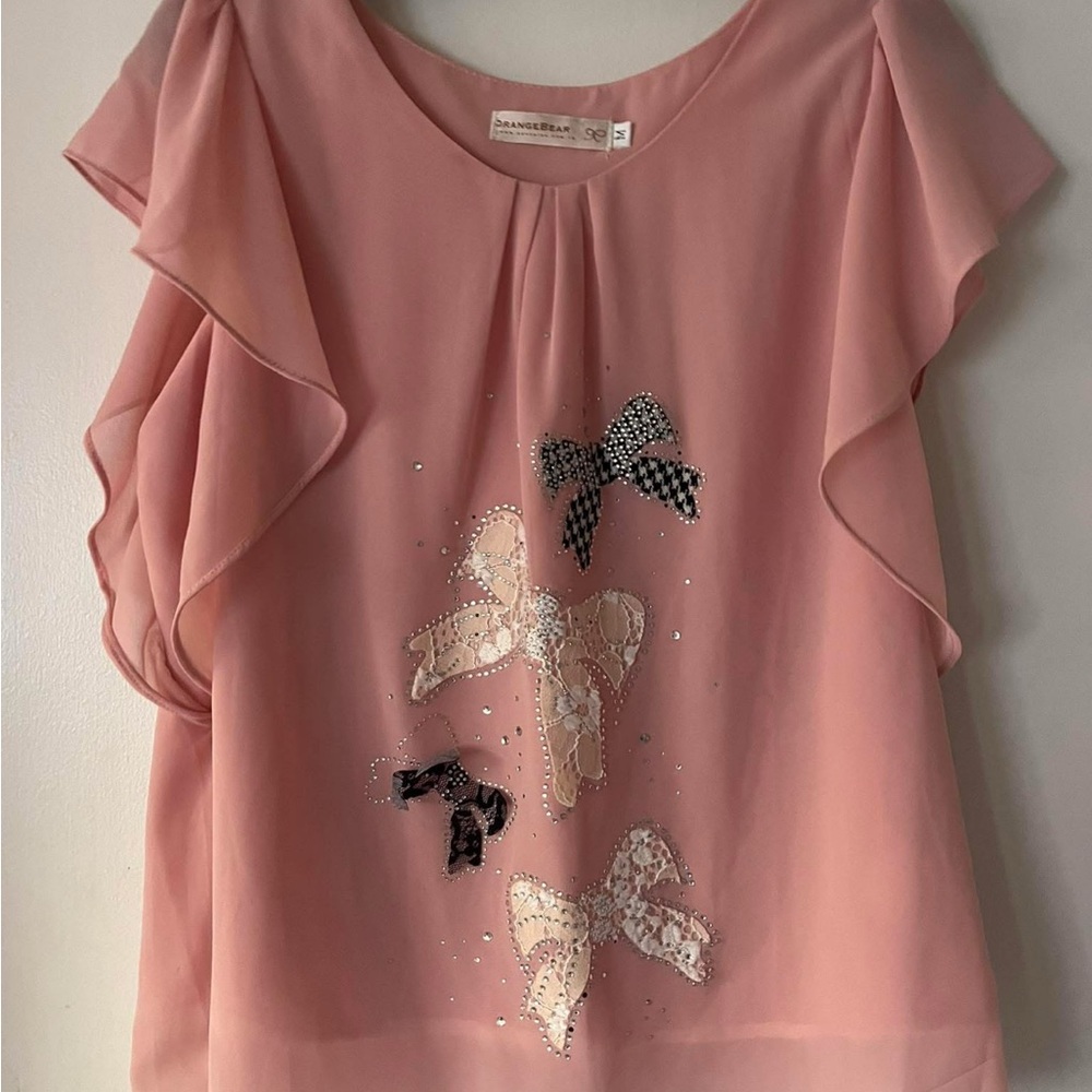 Dressy rose color shirt with bows size medium